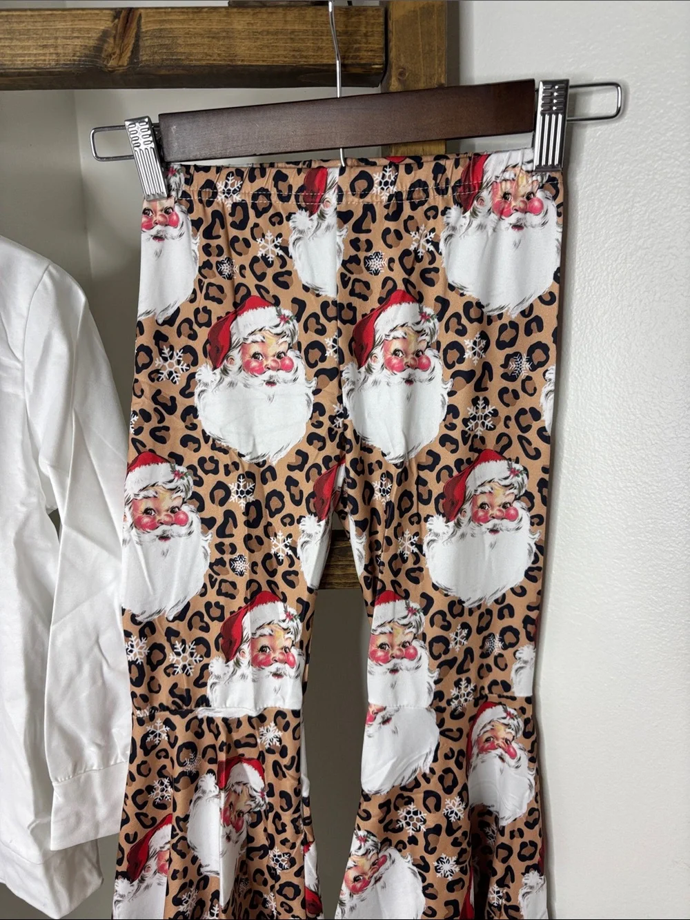 Kids 'Believe' Santa Set - White Top & Leopard Santa Pants Size 5/6